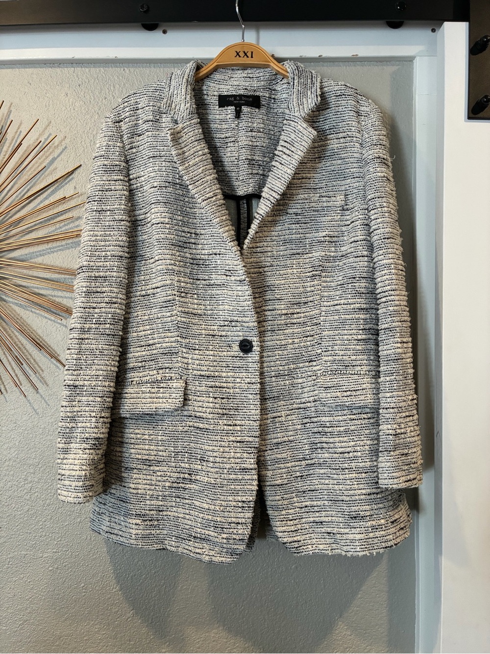 rag & bone Cream and Black Textured Knit Blazer